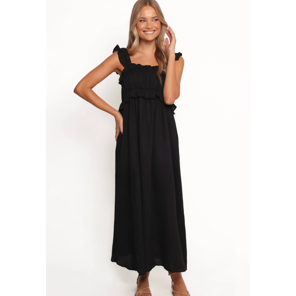 Petal & Pup Ross Frill Strap Maxi Dress in Black sz M